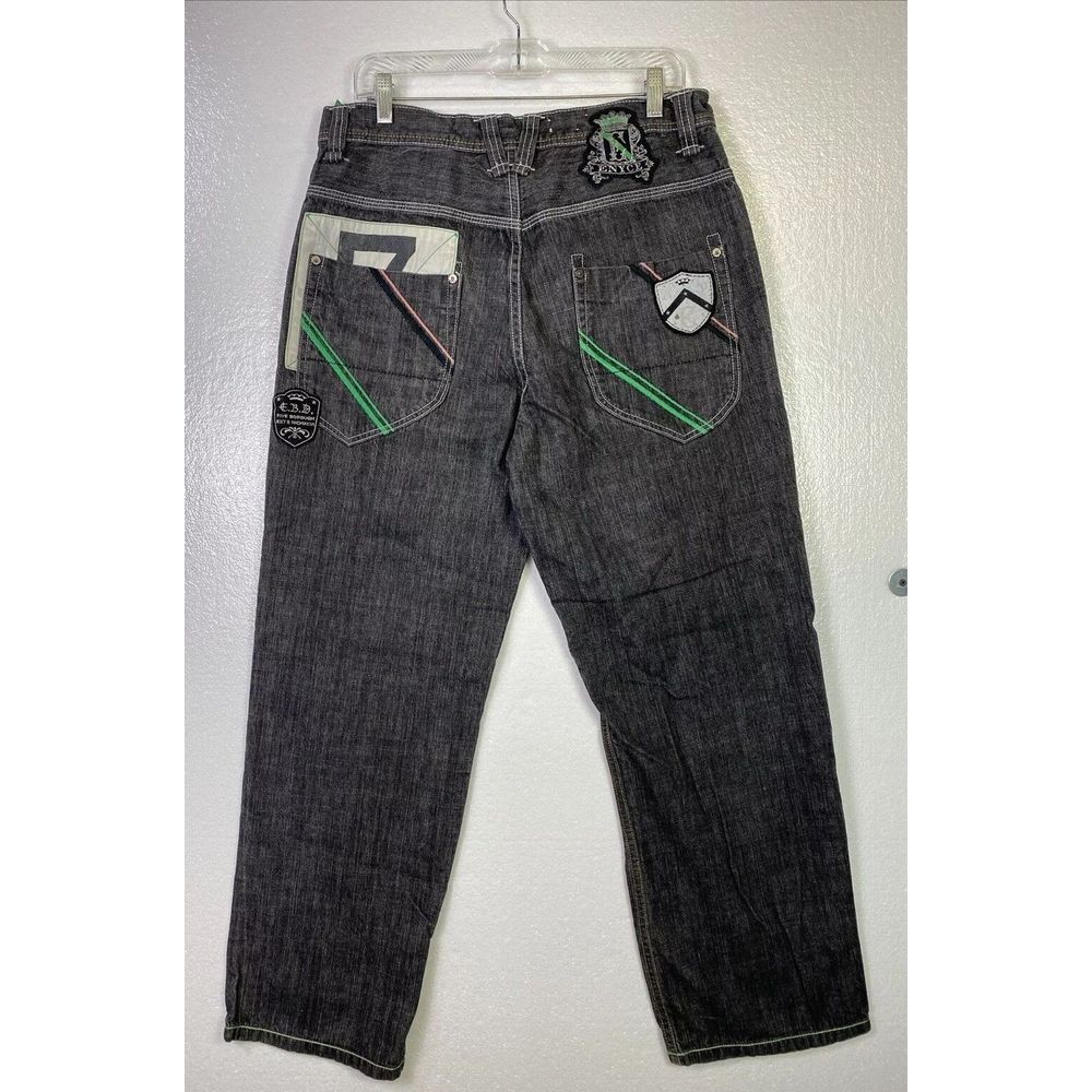 Enyce Jeans Mens 34x29‎ Black Straight Leg Skater Baggy Embroidered Hip Hop Y2K